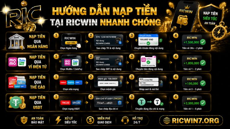 Hướng dẫn nạp tiền RICWIN thành công